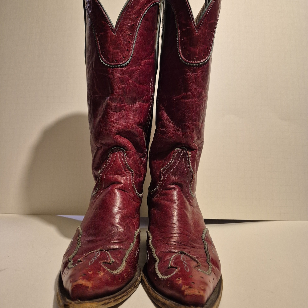 Red and Teal Western Cowboy Boots - Picture 2 of 5